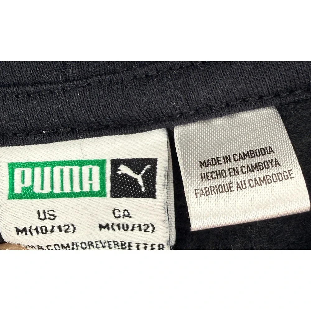 Puma Girls Hoodie M 10-12 Black Pink‎ Logo Athletic Pullover Sweatshirt